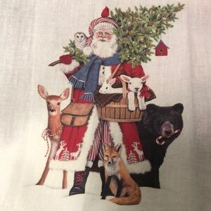 Mary Lake Thompson Santa & Woodland Animals Flour Sack Kitchen Towel 100% cotton